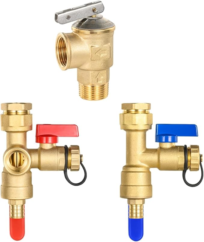 3/4 Inch FIP x 3/4 Inch Pex-B Crimp(F1807) EFIELD IPS Isolator Tankless Water Heater Service Valve Kit, with Pressure Relief Valve,(TOOL053)