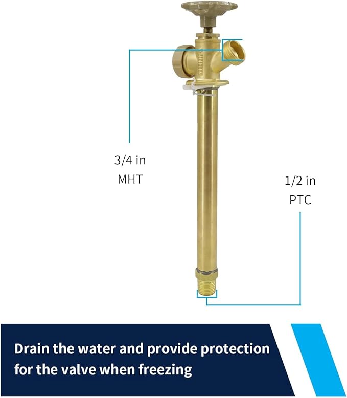 12 Inch Anti-Siphon Frost Free Sillcock Valve Multiturn 1/2 Inch NPT, 3/4 Inch Hose Bibb, Brass Body,Brass Valve 12 inch Length