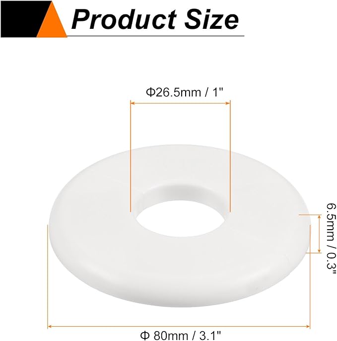 HARFINGTON 2pcs Wall Split Flange 26.5mm/1" Self-Adhesive Plumbing Cover Plates ABS Plastic Round Escutcheon Plate Buckle Design for Water Pipe Bathroom Kitchen Decoration, White