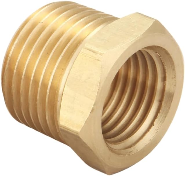 3/8 Inch Male x 1/4 Inch Female Reducing Adapter, NPT Brass Hex Bushing, Hex Head Pipe Fitting, Thread 0.625" OD × 0.5" ID, (Pack of 5)