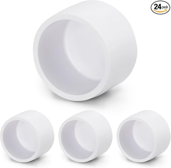 SCH40 PVC Cap 1 Inch - Fit Standard 1" SCH40 PVC Pipes (OD Approx. 1.315"), Zernmiarder Furniture Grade Pipe Caps, White Pipe Cover Fittings for Plumbing, DIY, Garden & Furniture - 24 Pcs
