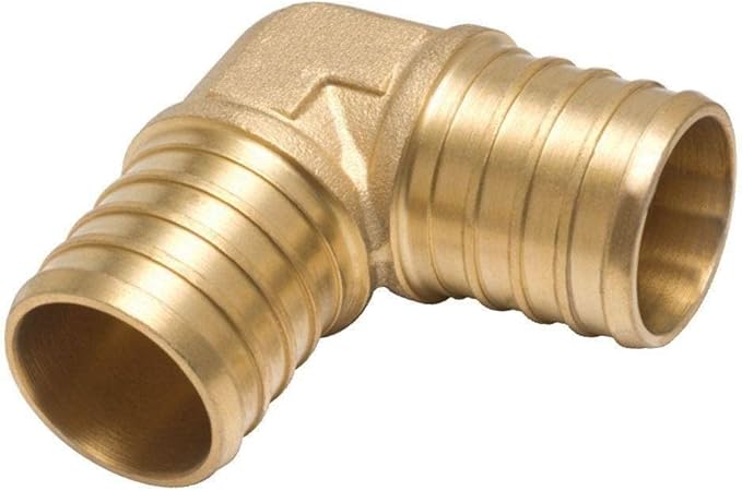 3/4 Inch PEX Barbed Elbow 90 Connector Fitting Crimp Brass for PEX Pipe Tubing, No Lead 10 in Pack