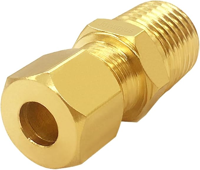 Joywayus Brass 1/4" NPT Male x 1/4" Tube OD Compression Tube Pipe Fitting Union Connector (Pack of 5)