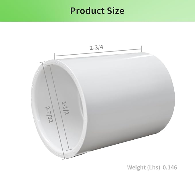LESSO 3 Pack 1-1/2" PVC Pipe Coupling Adapter Pipe Fittings (S x S) Contractor Pack Schedule 40 Heavy Duty 1.5 Inch PVC Slip Socket Connectors for Water pipe Shelf Garden Support Structure, White