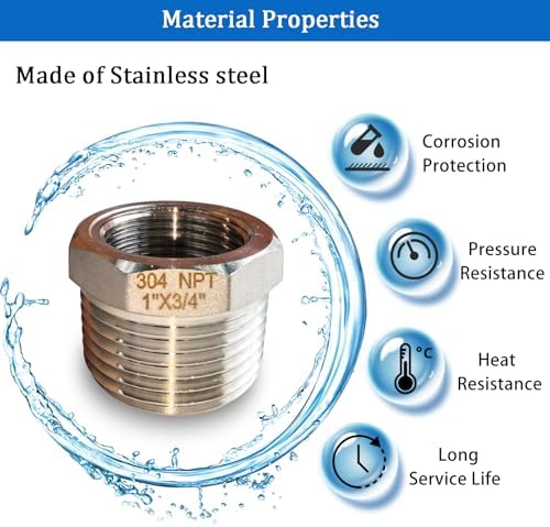 2 Pcs Stainless Steel Bushing 1" Male to 3/4" Female, 1" to 3/4" NPT Adapter Hex Stainless Steel Reducing Pipe Adapter Fitting Stainless Steel Fitting Pipe Hose Tube Adapter Convert