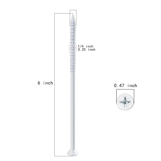 WenSilon(30 PCS) 1/4" x6 White Concrete Screw Anchor White Flat Head for Anchoring to Masonry, Block or Brick Stucco