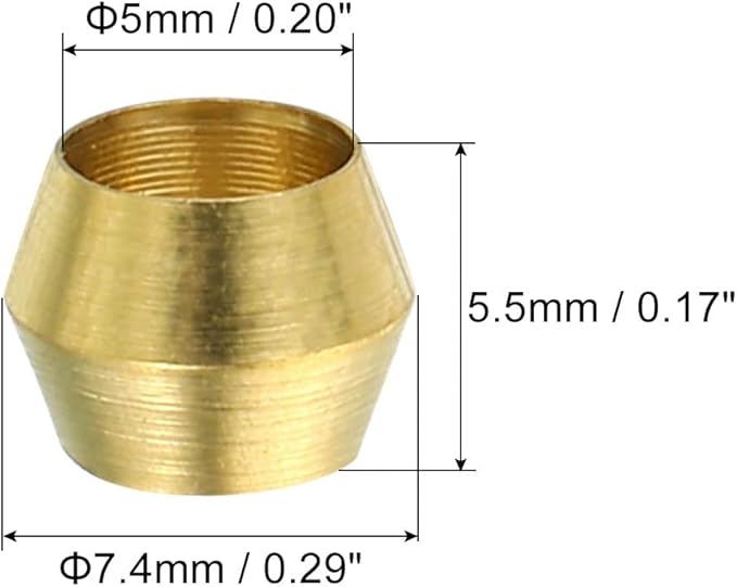 PATIKIL Brass 5mm Compression Sleeves Ferrules, 25 Pack Brass Ferrule Fitting Compression Fitting Assortment Kit for Air Water Gas Pipe