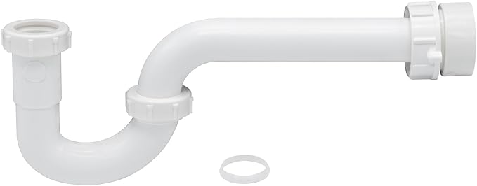 1-1/4 Inch P-Trap Kit, Polypropylene Tubular with PVC Marvel Adapter, Ribbed Threaded Nuts for Strong Leak-Free Connection, Includes J-Bend, Wall Arm & Washers