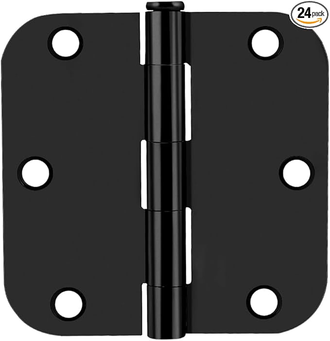 Probrico Interior Door Hinges Black, 3.5 X 3.5 Inch Door Hinges Rounded 5/8" Radius Corners, Black Hinges for Door Hardware, 24 Pack