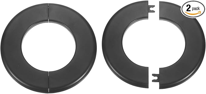 HARFINGTON 2pcs Wall Split Flange 78mm/3.1" Self-Adhesive Plumbing Cover Plates ABS Plastic Round Escutcheon Plate Buckle Design for Water Pipe Bathroom Kitchen Decoration, Black