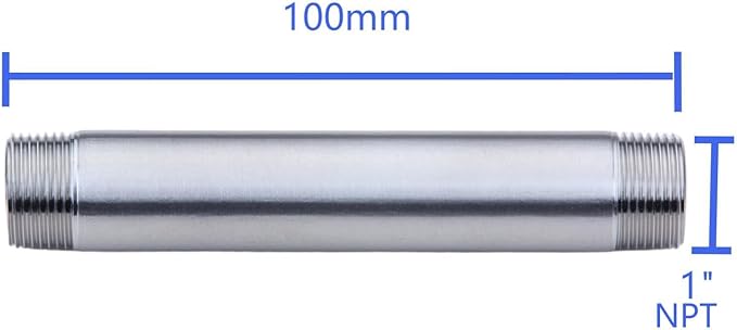 CONSTELLAR 304 Stainless Steel Pipe Fitting - 1" NPT Male x 1" NPT Male Threaded Thickened Pipe Wall, 100mm (4 inch) Length Heavy Nipple Seamless Pipe (1 Pcs)