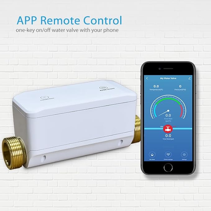 Haozee WiFi Smart Water Valve with Automatic Shut-Off, Ultrasonic Flow Rate Detect, Water Temperature/Water Pressure/Water Flow Rate Detect, APP Remote Control for DN20 (3/4 inch) Pipes
