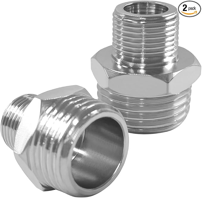 Joywayus 1/2 G Male to 3/8 Compression Male Thread Pipe Fitting, Nickel Plated Brass Reducer Faucet Connector Water Hose Adapter, Supply Line Adapter for RV Kitchen Bathroom Plumbing (Pack of 2)