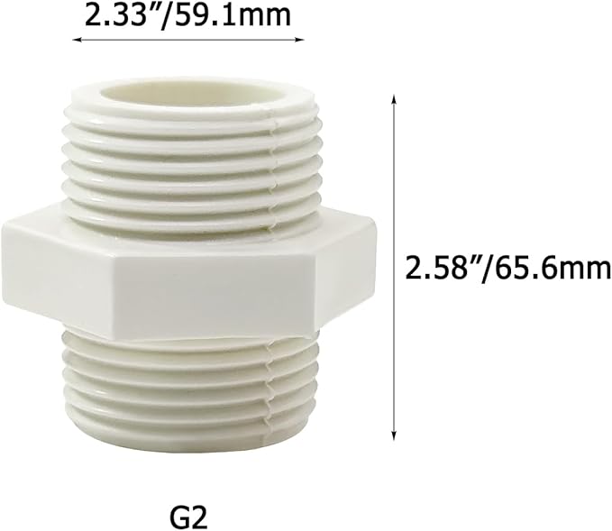 2 PCS 2 Inch PVC Fittings Hex Nipple G2 Male to Male Thread Connector Coupling Adapter
