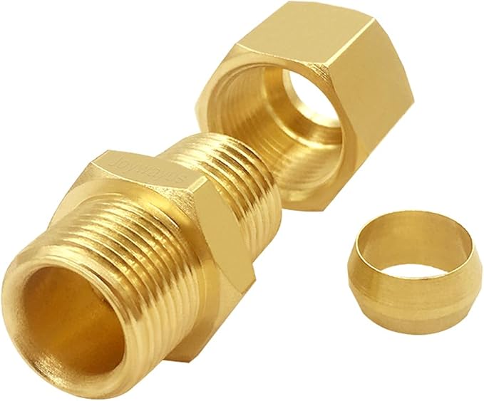 Joywayus Brass 1/4" NPT Male x 1/4" Tube OD Compression Tube Pipe Fitting Union Connector (Pack of 5)