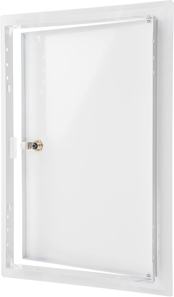 10" x 16" Lockable White Metal Access Panel - Service Shaft Door with Key - Plumbing, Electricity, Heating, Alarm Wall Access Hole Cover for Bathroom Services