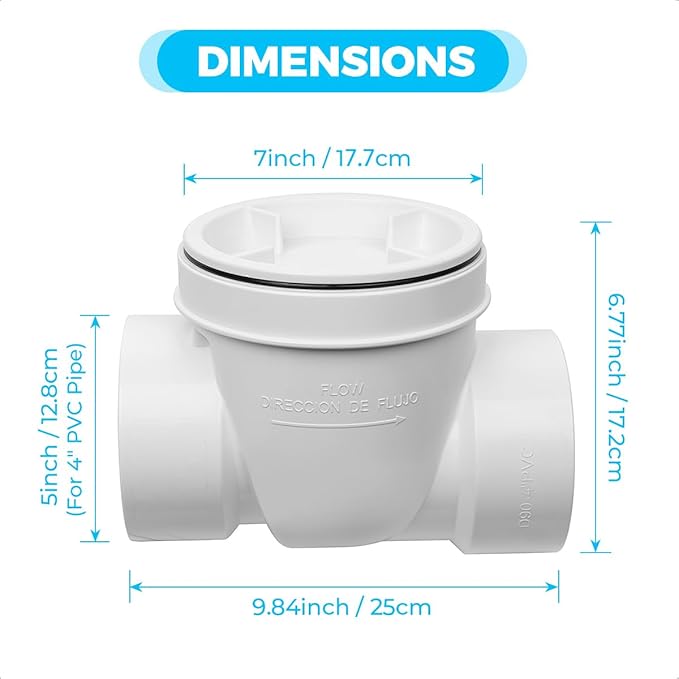 4" PVC Backwater Valve, 4 Inch Back Flow Preventer Valve, Backflow Water Valve Prevents Sewage Backflow