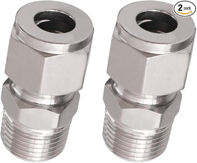 Stainless Steel 304 Compression Fitting to connect 3/8 inch OD tube x 3/8 NPT Male thread Coupler, for brass copper stainless steel tubing (2 pcs)