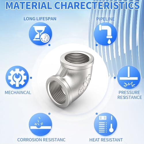 ChillWaves 304 Stainless Steel Pipe Fitting, 90 Degree Elbow 3/4" NPT Female x 3/4" NPT Female Thread Adapter(3-PACK)
