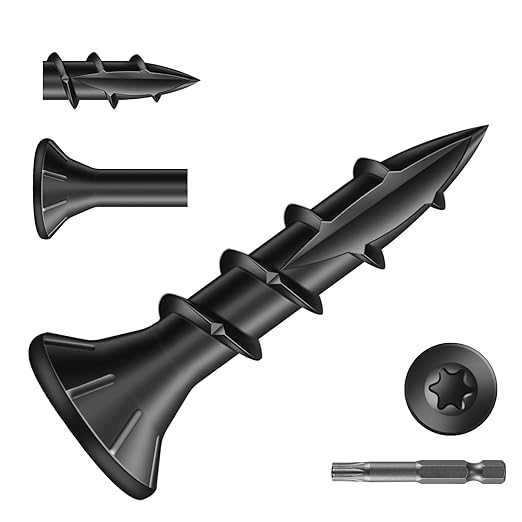 #8 x 3/4" Deck Screws (260Pcs) 1lb. Carbon Steel, Black, Flat Head, Rust Resistant epoxy Coated, with T25 Star Bit