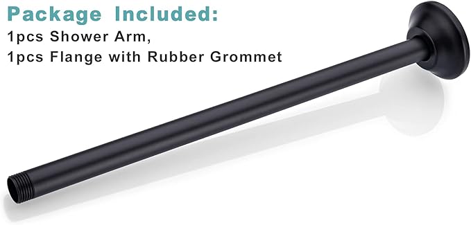 BESTILL 16 Inch Ceiling Mount Rain Shower Head Arm and Flange, Matte Black