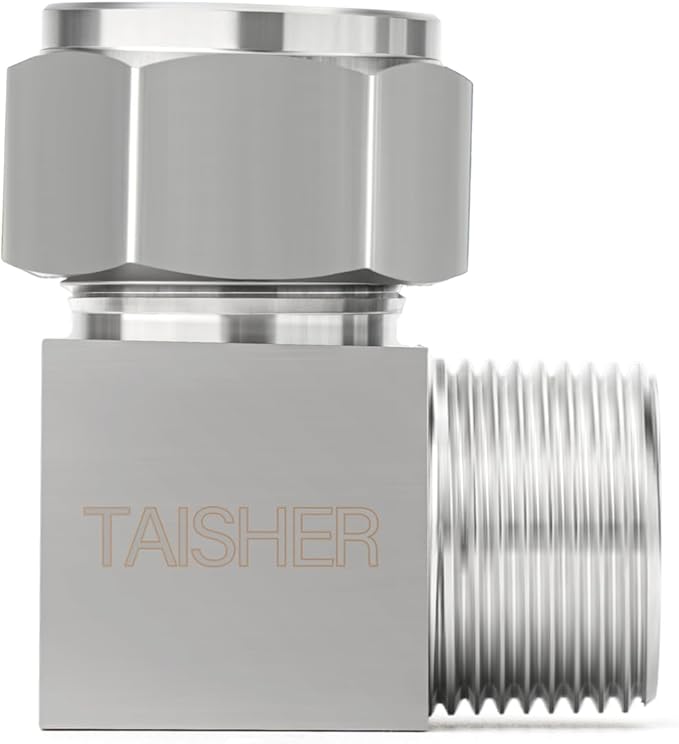 TAISHER 1PCS 304 Stainless Steel Square 90 Degree Compression Tube Pipe Fitting Connector, 3/8" Tube OD x 3/8" NPT Male Adapter