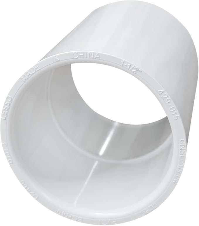LESSO 3 Pack 1-1/2" PVC Pipe Coupling Adapter Pipe Fittings (S x S) Contractor Pack Schedule 40 Heavy Duty 1.5 Inch PVC Slip Socket Connectors for Water pipe Shelf Garden Support Structure, White