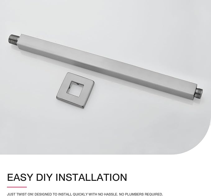 TRUSTMI Brushed Nickel Shower Arm with Flange, 16 Inch Ceiling Mount Square Rainfall Shower Head Extension Arm, Stainless Steel