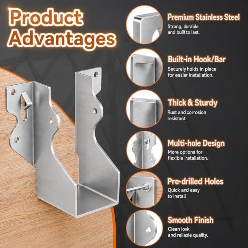 2x4 Joist Hangers Stainless Steel, 18 Gauge 2X4 Brackets (14 Pack)