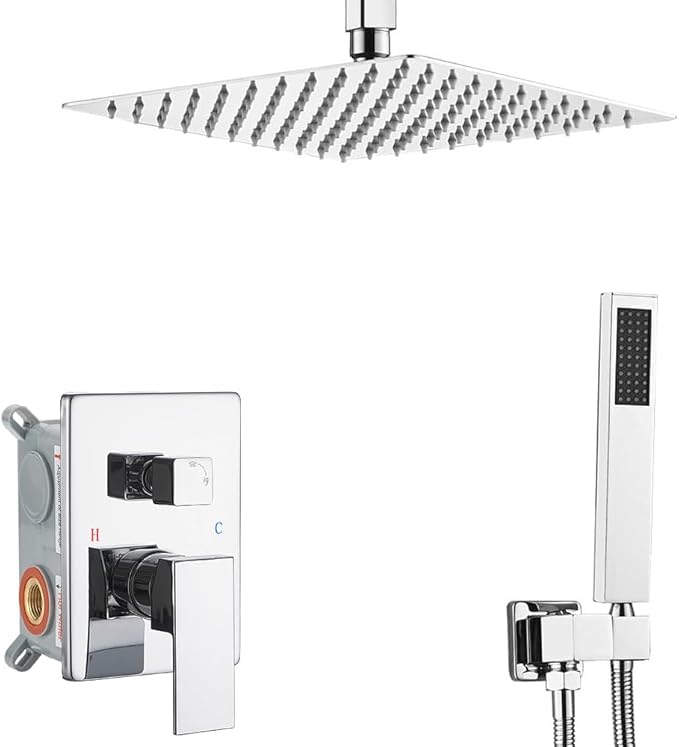 Shower System ‎Polished Chrome Bathroom 10 Inch Rain Shower Head Ceiling Mount with Handheld Luxury High Pressure Shower Combo Set Shower Faucet Rough-in Valve Body and Trim Kit