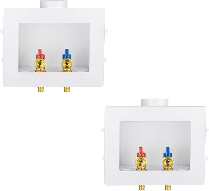 (Pack of 2) Niikappu Washing Machine Outlet Box, 1/2 Inch Pex-A Inlet x 3/4 Inch MHT Outlet Connection, Washer Box with Double Drains