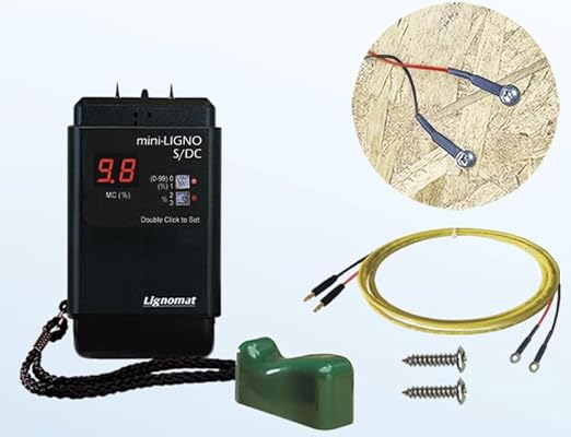 Mini-Ligno S/DC Moisture Meter for Long Term Moisture Monitoring for Leaks in Roof, Windows, Wall Boards, Softwood, Hardwood - Detection Tool for In-House Leak Detection w/ 5-3 ft. Loop Cable