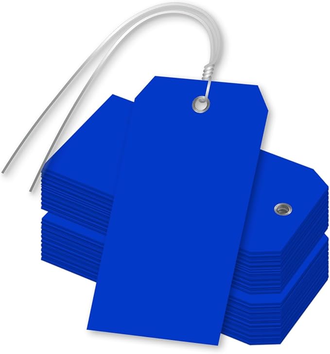 SmartSign Blue Plastic Tags with Pre-Attached Wires - 100-Pack, 4.75" x 2.375", Size#5, 10 mil Thick Tear-Proof Polylith Plastic Tags with Metal Eyelet, Writable Blank Tags for Shipping, Labeling