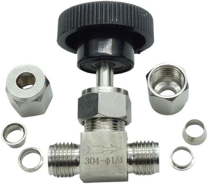 1 Piece Stainless Steel 304 1/4" Tube OD Double Ferrule Compression Fitting Instrument Needle Valve