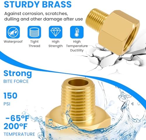 SDTC Tech Brass Pipe Fitting 1/8 NPT Thread Male to 1/4 NPT Thread Female