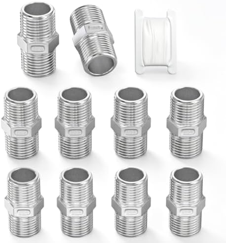 TAISHER 10PCS Cast 304 Stainless Steel Hex Nipple, Pipe Fitting 3/8-Inch Male Pipe x 3/8-Inch Male Pipe