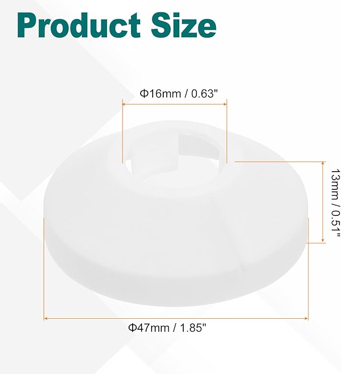 uxcell Escutcheon Plate, 1Pcs 16mm - Fit 0.63" Outer Diameter Split Pipe Flange Water Pipe Cover Collar Decoration, PP Plastic Plumbing Cover Plates (White)