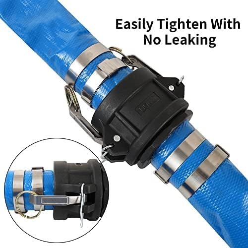 1.5" x 100FT Blue Discharge Hose with Camlock C and E Fittings, Reinforced PVC Lay Flat Backwash Hose Assembly, Weather and Burst Resistant, Ideal for Sump Pump Hose Pool Drain or Backwash