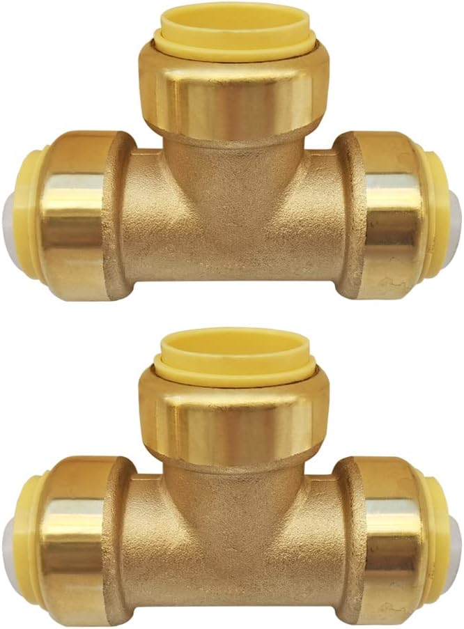 HQMPC 1" Pex fitting Push Fit Plumbing Tee, Push-to-Connect Plumbing Fittings, Brass Pipe Connector T Fittings for Copper, PEX, CPVC, No Pb (2pcs, 1 Inch(1"))