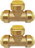 HQMPC 1" Pex fitting Push Fit Plumbing Tee, Push-to-Connect Plumbing Fittings, Brass Pipe Connector T Fittings for Copper, PEX, CPVC, No Pb (2pcs, 1 Inch(1"))
