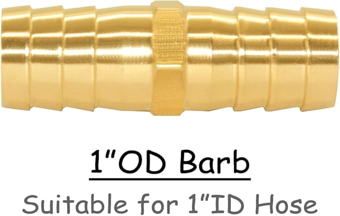 3PCS Brass 1" OD Barb Splicer Mender Hose Barb Fitting Straight 2-Way Union Garden Hose Repair Fittings for Water/Oil/Gas