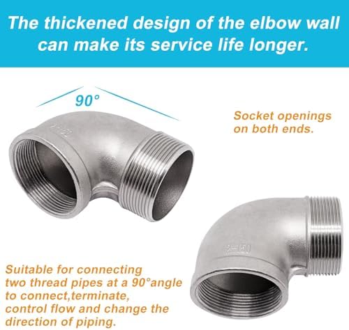 90 Degree Elbow Fittings 1PCS, 2" NPT Male X 2" NPT Female 304 Stainless Steel Pipe Fitting, Connector Coupler Apply to Outdoor Garden Industrial