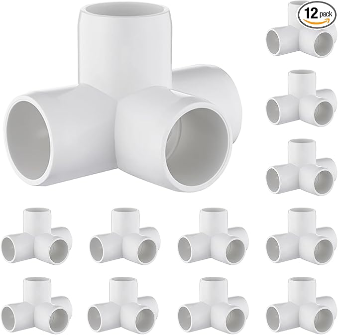 4 Way PVC Fittings 3/4 Inch[12 Pack ], Furniture Grade Pipe Connector Elbow, 4 Way Side Outlet Tee Fittings for All DIY PVC Structure and Frames Building Furniture