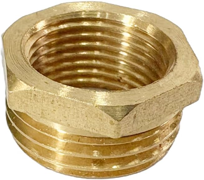 1/2" NPT Male x 3/8" NPT Female Brass Reducer Hex Bushing Threaded Pipe Fitting Reducing Adapter Pack of 2