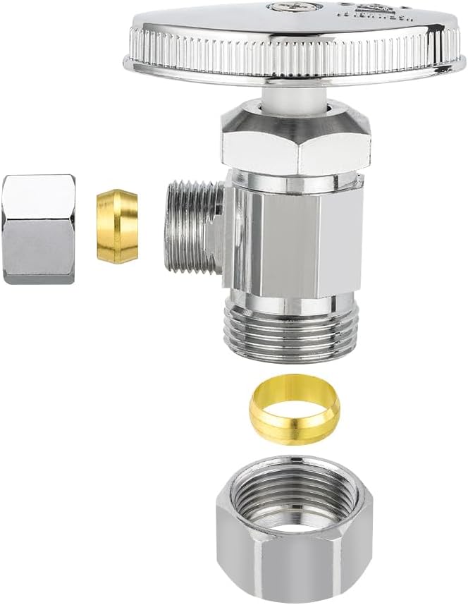 (Pack of 5) EFIELD Multi-Turn Angle Stop Valve 1/2" Nominal (5/8" OD) Compression x 3/8" OD, LF Brass Chrome Plate, NSF/ANSI 61,(VALVE362)