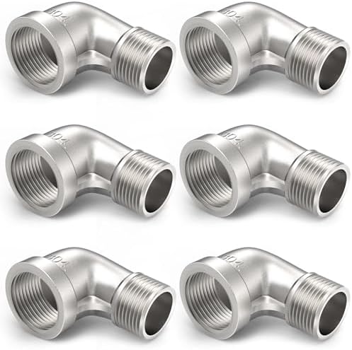 ChillWaves 304 Stainless Steel Pipe Fitting, 90 Degree Elbow 1/8" NPT Male x 1/8" NPT Female Thread Adapter(6-PACK)