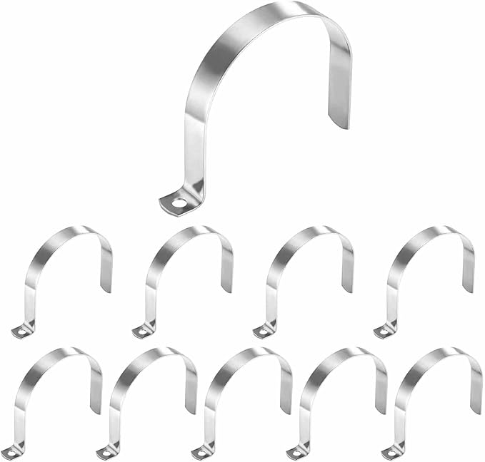 HARFINGTON 3-1/2 Inch Pipe Strap, 304 Stainless Steel Conduit Clip 10Pcs Single Hole Strap Clamp for Pipe Tube Cable Fixing (89mm, Silver)