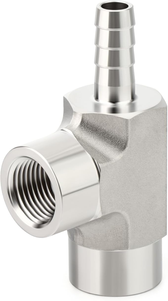 TAISHER 1PCS Forging of 304 Stainless Steel 3 Way Tee Hose Barb Fitting, 1/2" Hose Barb x 1/2" NPT Female x 1/2" NPT Female for Fuel/Air/Lquid/Gas with 2PCS Hose Clamp