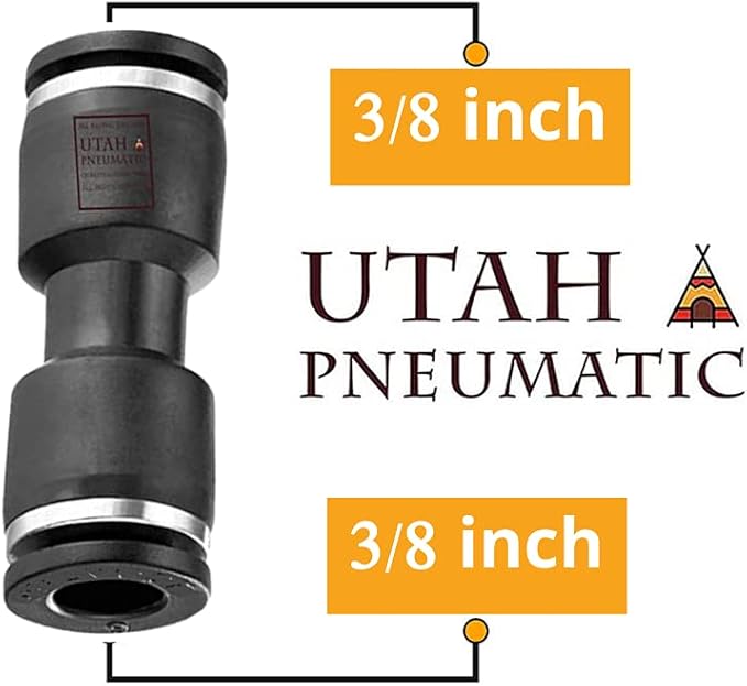Utah Pneumatic 3/8 Air Line Fittings Straight Push To Connect Air Hose Fittings Quick Connect Pneumatic Fittings 10 Pack