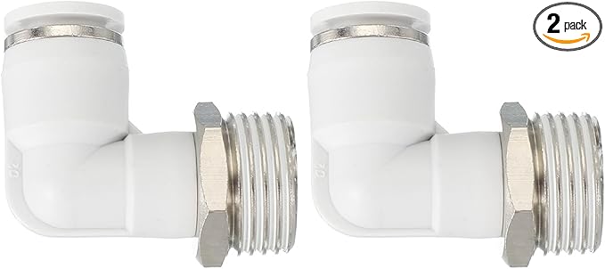 PATIKIL Push to Connect Fitting, 2 Pack Pneumatic Air Elbow Quick Connector 1/2"PT Male Thread x 10mm Tube 90 Degree Connect Tubing Elbow Air Tube Fitting Pneumatic Quick Adapter, White